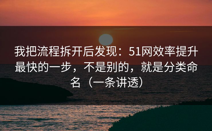 我把流程拆开后发现：51网效率提升最快的一步，不是别的，就是分类命名（一条讲透）